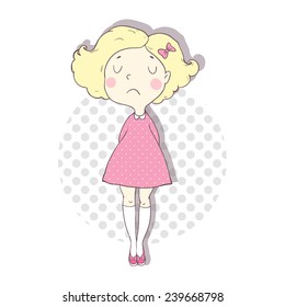 Vector illustration with sad girl without cats.