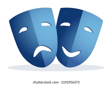 Vector Illustration Of A Sad And Happy Face Mask, Drama And Comedy Symbol