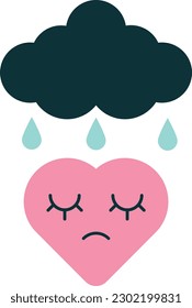 Vector illustration of a sad heart next to a rain cloud over it. Sadness, suffering and depression, while having a bad day.