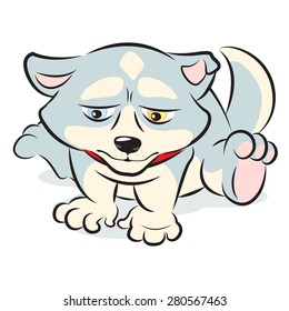 Vector Illustration Sad Husky Puppy Character Sitting Alone