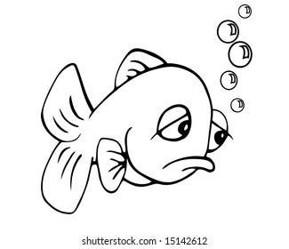 vector illustration of a sad and lonely fish
