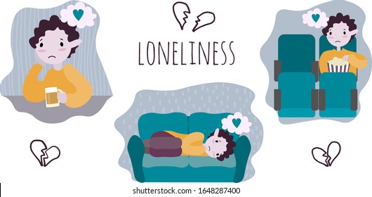Vector illustration with the sad lonely guy