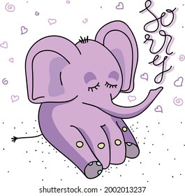 Vector illustration of a sad pink elephant asks for forgiveness.