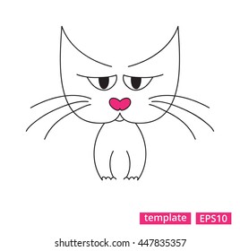 Vector illustration of a sad tabby cat with the pink nose