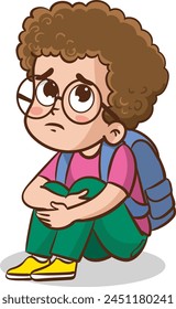 vector illustration of sad and unhappy children