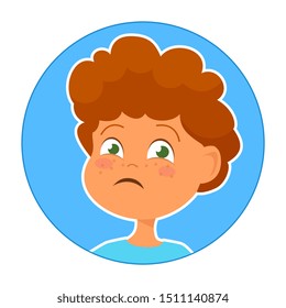 Vector illustration of sad upset boy on blue background