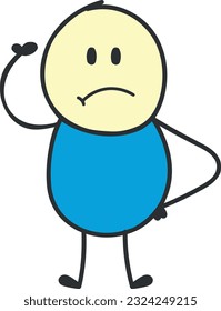 Vector illustration of a sad and worried human stick figure. Intrusive thoughts. Worry and mental effort.