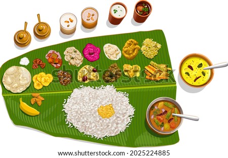 Vector illustration of  Sadhya, south indian vegeterian meal arranged in traditional way. Zdjęcia stock © 