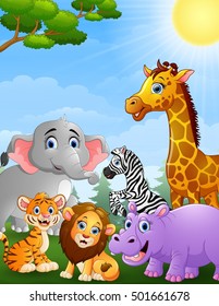 Vector illustration of Safari animals cartoon 
