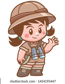 Vector illustration of Safari girl with binoculars