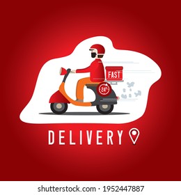 Servicio de entrega segura de ilustraciones vectoriales. Objeto aislado en el servicio de entrega de fondo rojo, Parcel express, Aplicación de entrega móvil, Tecnología y logística, Transportado a los clientes