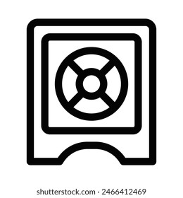 Vector illustration of a safe deposit box in a minimalist black and white style. Editable stroke.