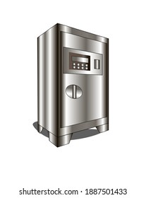 Ilustración vectorial. Seguro en color gris o acero. Tiene un panel electrónico con botones y una pantalla en la parte superior. Dibujado en el medio de una manecilla redonda de metal