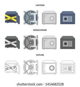 Vector illustration of safe and open icon. Set of safe and container stock vector illustration.