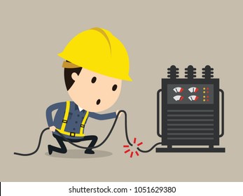 Vector illustration, Safety and accident, Industrial safety cartoon, Electric shock