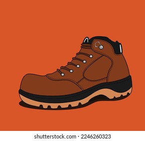 vector illustration of safety boots for workers. brown men's shoes isolated on orange background.