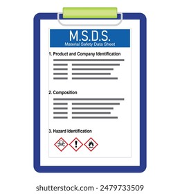 Vector illustration of safety data sheet document paper form for chemical standard. Hazardous material information.