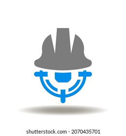 Ilustración vectorial del casco de seguridad y la señal de objetivo. Símbolo de los recursos humanos en el trabajo de la industria. Icono de la contratación de manufactura. Signo de RR. HH. laboral industrial.