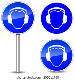 Vector illustration of safety noise blue sign icons