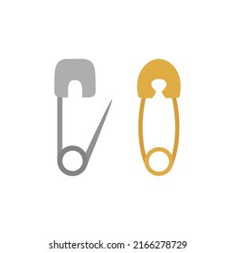 vector illustration of safety pins for clothes isolated on white, gold and silver colors, flat design