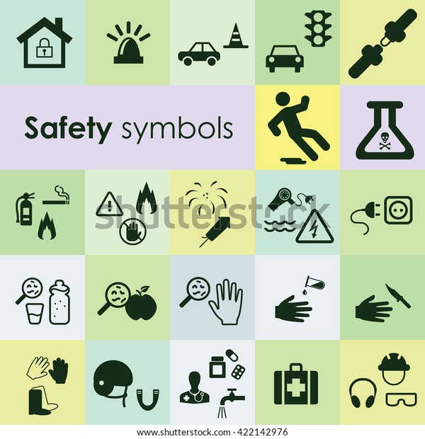vector illustration / safety rules symbols/ protection items icons