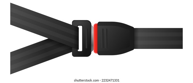 Vector illustration of safety seat belt isolated on white background. Realistic closed drive seatbelt. Black road strap. Car and airplane safe transportation rule.