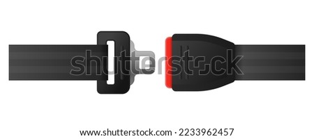 Vector illustration of safety seat belt isolated on white background. Realistic unblocked drive seatbelt. Black road strap. Car and airplane safe transportation rule.