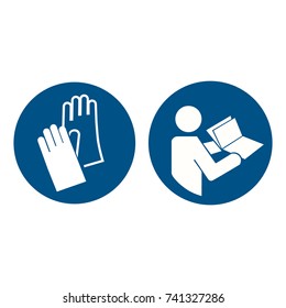 Vector illustration safety sign hand protection must be worn and refer to instruction manual/booklet