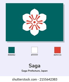 Vector Illustration of Saga Prefecture flag isolated on light blue background. Illustration Saga Prefecture flag with Color Codes. As close as possible to the original. ready to use, easy to edit.
