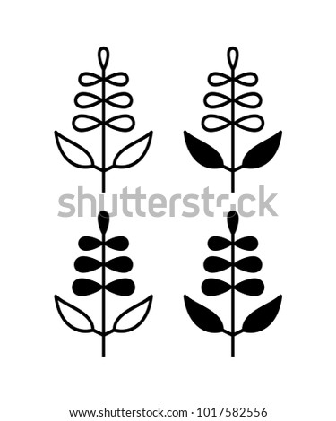 Vector illustration of sage with flower isolated on white background. Icon set.