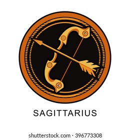 vector illustration Sagittarius, horoscope in round frame
