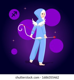 Vector illustration. Sagittarius zodiac sign. Kigurumi pajamas.