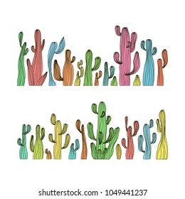 Vector illustration of saguaro cactus. Color cactus set