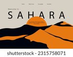 Vector illustration. Sahara, dunes, desert. Design for the site, landing page, travel site, background, postcard, banner.