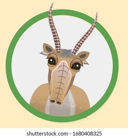 Vector illustration of a saiga. Green sign, hunting is forbidden.