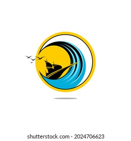 vector illustration of sailboat icon in the ocean