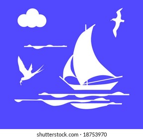 vector illustration sailboat in ocean