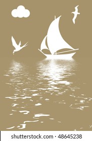 vector illustration sailboat in ocean