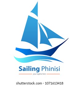 Vector illustration, sailboat in the ocean for  transportation, expedition, symbol