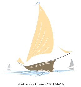 Vector illustration of sailboat, old exploration ship