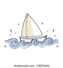 Vector illustration of sailboat on waves