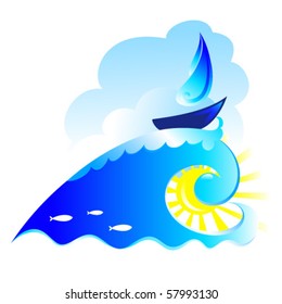 Vector illustration of a sailboat on the waves