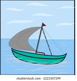 vector illustration, a sailboat sailing in the ocean