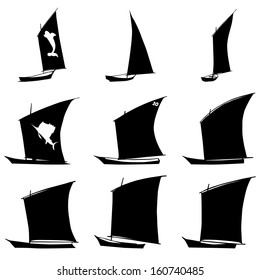 Vector and illustration of sailboat silhouettes set