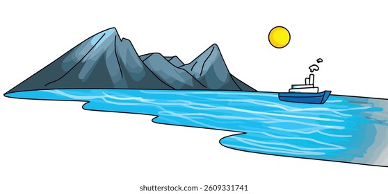 Vector illustration a sailboat with sun