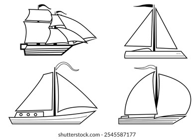 Vector illustration of a sailboat, of a yacht, of a sailing ship