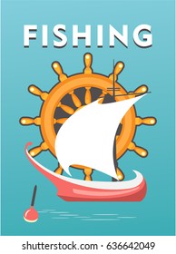 Vector illustration sailfish fishing on a vintage poster sea theme travel