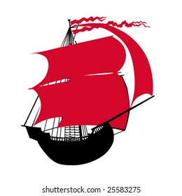 vector illustration of the sailfish with red sail