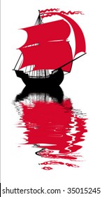 vector illustration of the sailfish with red sail