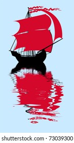 vector illustration of the sailfish with red sail